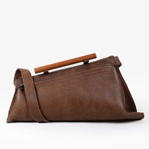 Olbrish Brown Leather Trapeze Shoulder Bag